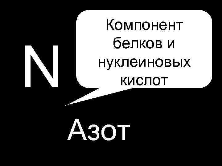 N Компонент белков и нуклеиновых кислот Азот 