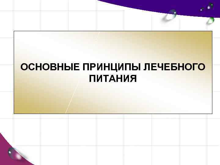 ОСНОВНЫЕ ПРИНЦИПЫ ЛЕЧЕБНОГО ПИТАНИЯ 