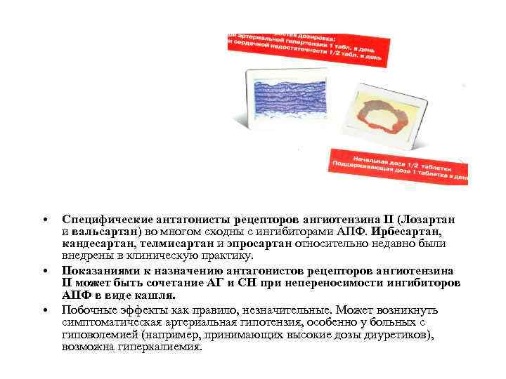  • • • Специфические антагонисты рецепторов ангиотензина II (Лозартан и вальсартан) во многом