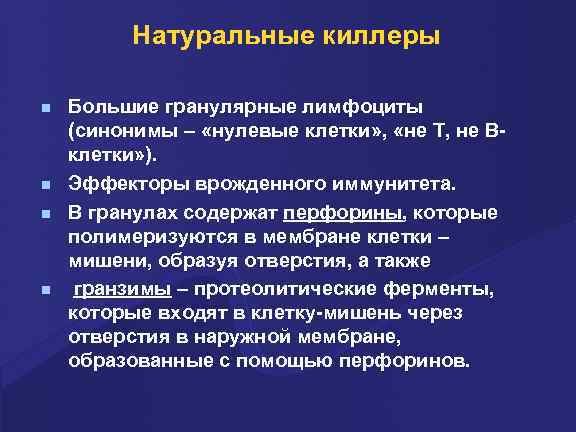 Натуральные киллеры n n Большие гранулярные лимфоциты (синонимы – «нулевые клетки» , «не Т,