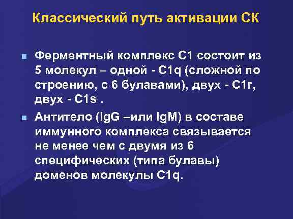 Классический путь активации СК n n Ферментный комплекс С 1 состоит из 5 молекул