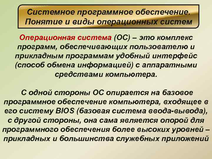Системное программное обеспечение. Понятие и виды операционных систем Операционная система (ОС) – это комплекс