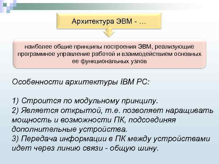 Архитектура ЭВМ - … наиболее общие принципы построения ЭВМ, реализующие программное управление работой и