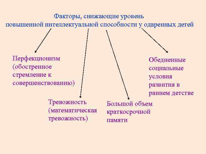 Факторы, снижающие уровень повышенной интеллектуальной способности у одаренных детей Перфекционизм (обостренное стремление к совершенствованию)