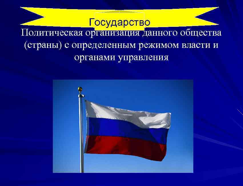 Государство Политическая организация данного общества (страны) с определенным режимом власти и органами управления 