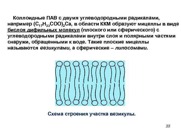 Коллоидные ПАВ с двумя углеводородными радикалами, например (С 17 Н 33 СОО)2 Са, в