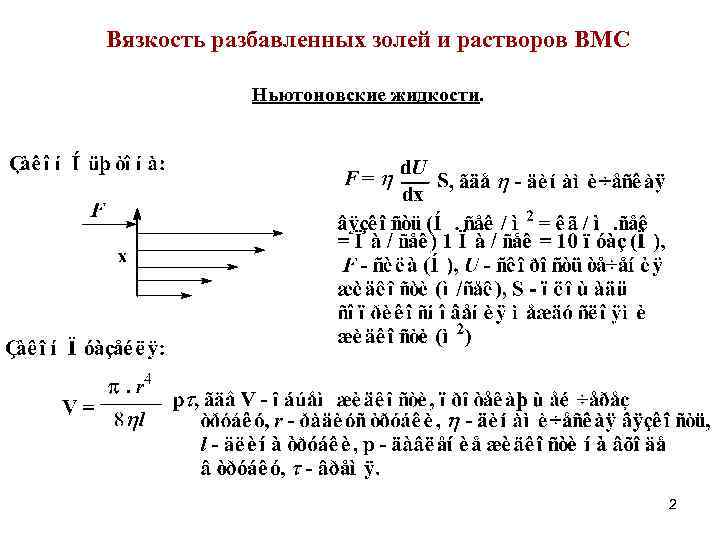 Вязкость разбавленных золей и растворов ВМС Ньютоновские жидкости. 2 