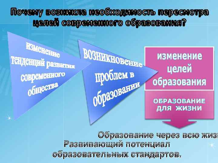 ОБРАЗОВАНИЕ ДЛЯ ЖИЗНИ Образование через всю жизн Развивающий потенциал образовательных стандартов. 