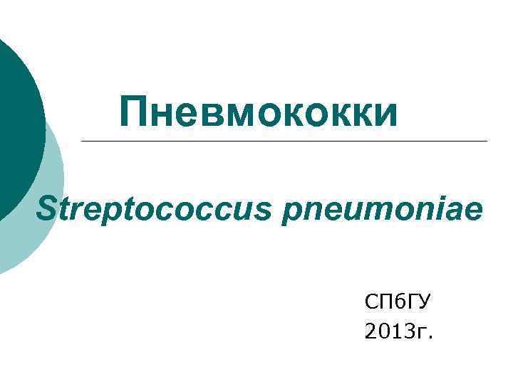 Пневмококки Streptococcus pneumoniae СПб. ГУ 2013 г. 