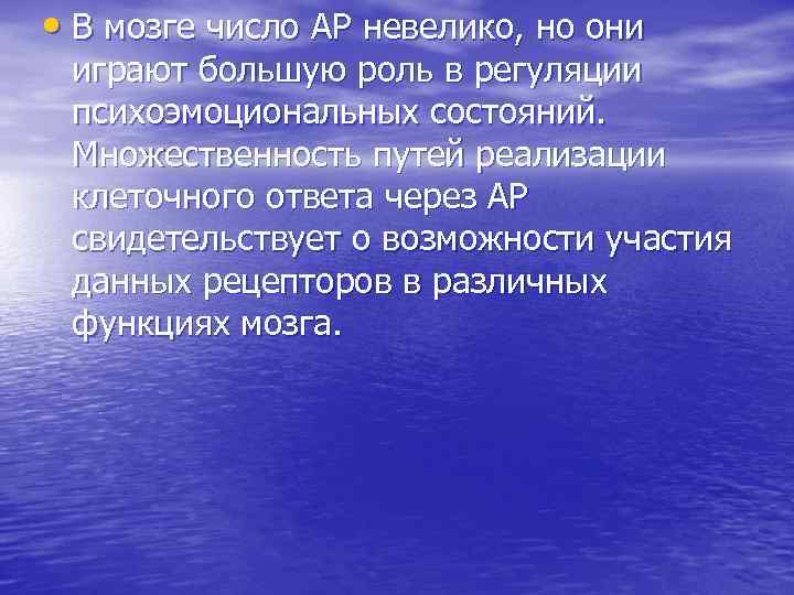 • В мозге число АР невелико, но они играют большую роль в регуляции