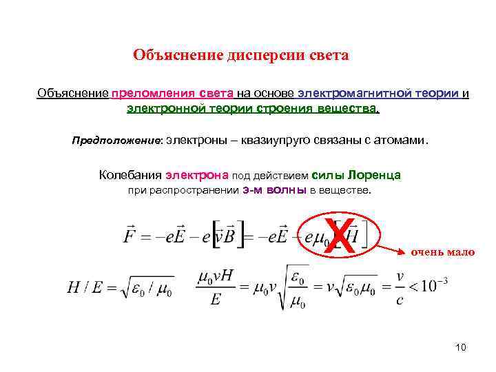 Объяснение дисперсии света Объяснение преломления света на основе электромагнитной теории и электронной теории строения