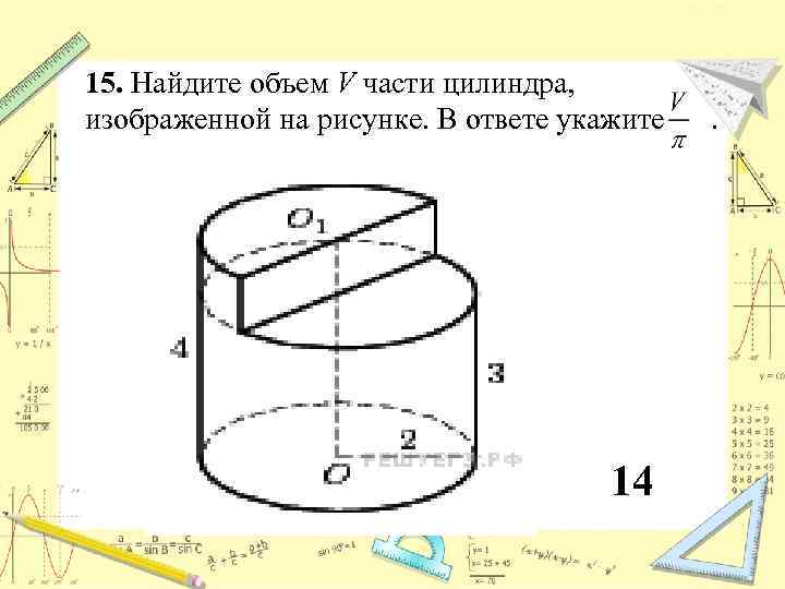 Найдите объем цилиндра изображенного