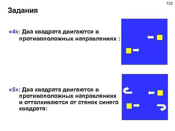 132 Задания « 4» : Два квадрата двигаются в противоположных направлениях : « 5»