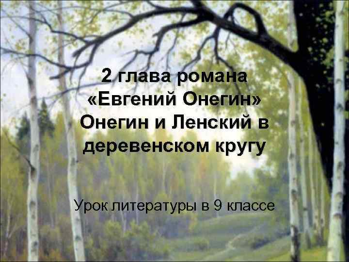 2 глава романа «Евгений Онегин» Онегин и Ленский в деревенском кругу Урок литературы в