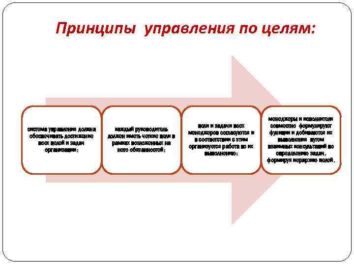 Принципы управления по целям: система управления должна обеспечивать достижение всех целей и задач организации;
