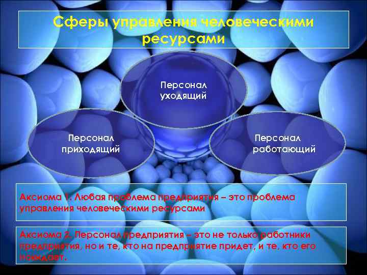 Сферы управления человеческими ресурсами Персонал уходящий Персонал приходящий Персонал работающий Аксиома 1. Любая проблема