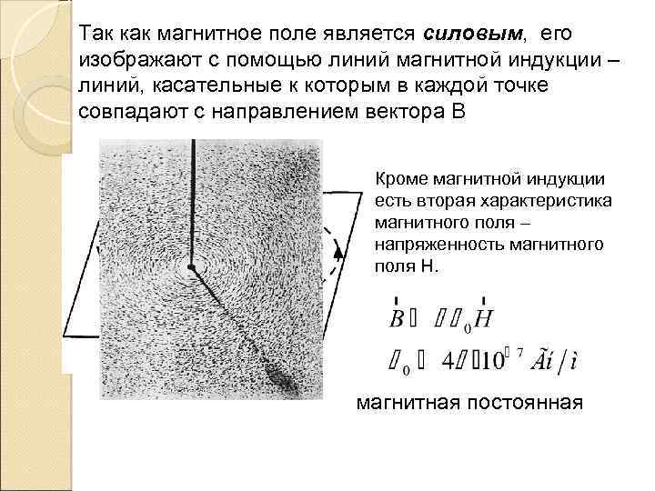 Так как магнитное поле является силовым, его изображают с помощью линий магнитной индукции –