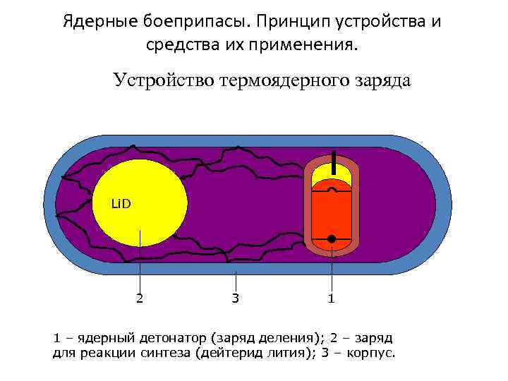  Ядерные боеприпасы. Принцип устройства и средства их применения. Устройство термоядерного заряда Li. D