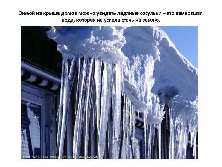Зимой на крыше домов можно увидеть ледяные сосульки – это замерзшая вода, которая не