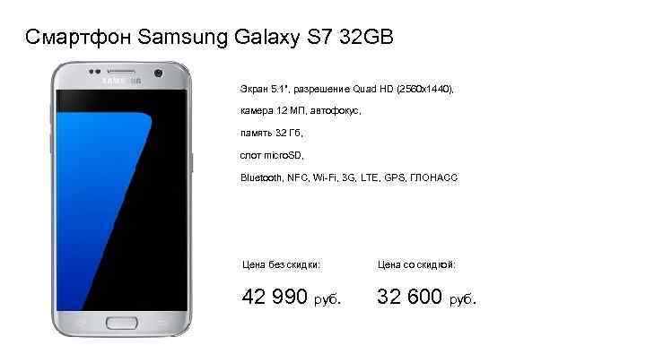 Смартфон Samsung Galaxy S 7 32 GB Экран 5. 1