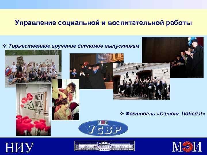 Управление социальной и воспитательной работы v Торжественное вручение дипломов выпускникам v Фестиваль «Салют, Победа!»
