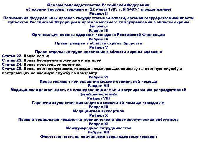 Основы законодательства Российской Федерации об охране здоровья граждан от 22 июля 1993 г. N