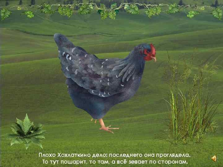 Плохо Хохлаткино дело: последнего она проглядела. То тут пошарит, то там, а всё зевает