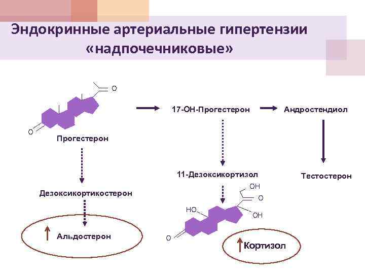Эндокринные артериальные гипертензии «надпочечниковые» О 17 -ОН-Прогестерон О Андростендиол Прогестерон 11 -Дезоксикортизол ОН Дезоксикортикостерон
