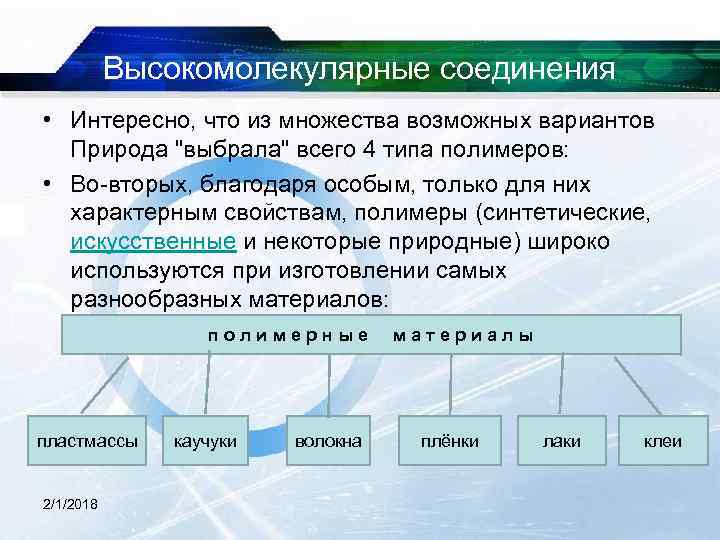 Высокомолекулярные соединения • Интересно, что из множества возможных вариантов Природа 