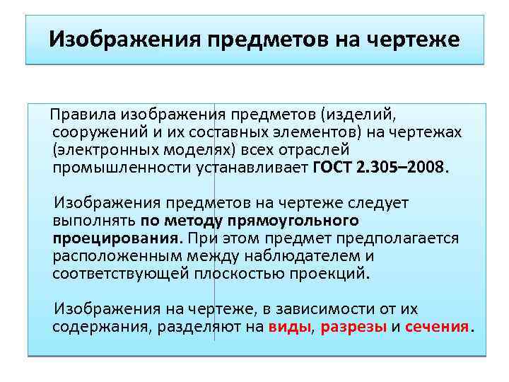 Изображения предметов на чертеже Правила изображения предметов (изделий, сооружений и их составных элементов) на