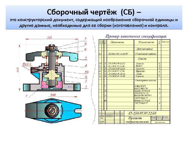 Сборочный чертёж (СБ) – это конструкторский документ, содержащий изображение сборочной единицы и другие данные,
