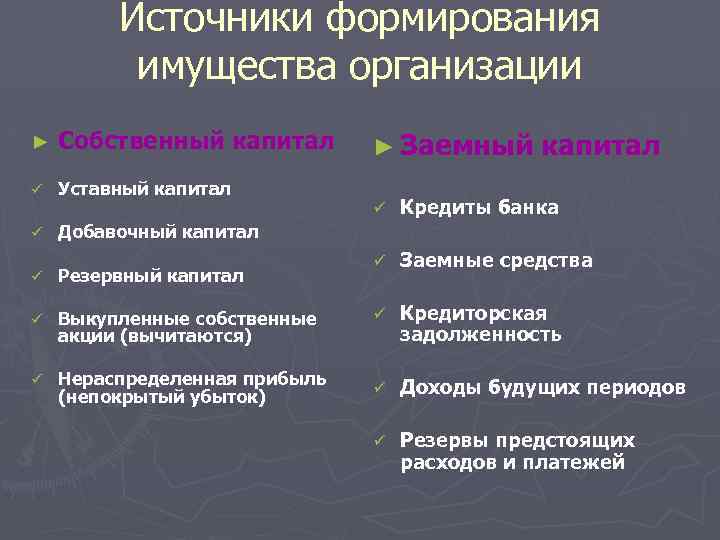 Бухгалтерский учет источников имущества организации