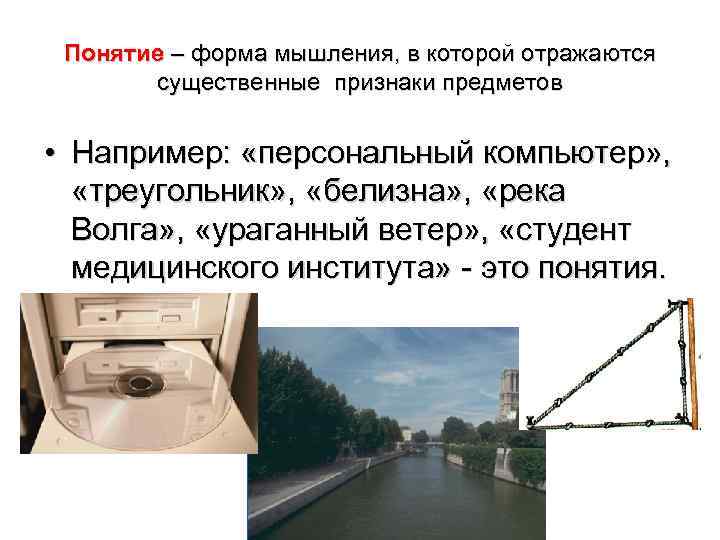 Понятие – форма мышления, в которой отражаются существенные признаки предметов • Например: «персональный компьютер»