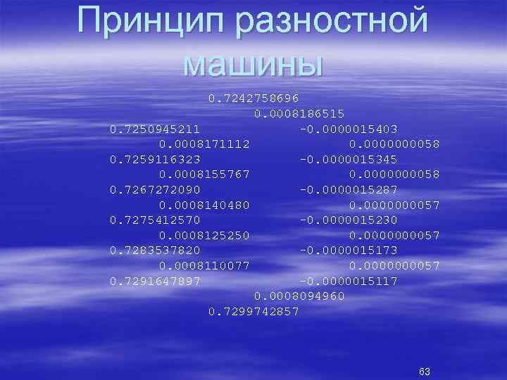 Принцип разностной машины 0. 7242758696 0. 0008186515 0. 7250945211 -0. 0000015403 0. 0008171112 0.