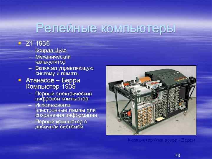 Релейные компьютеры § Z 1 1936 – Конрад Цузе – Механический калькулятор – Включал