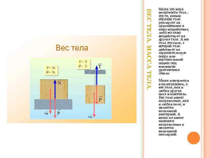 ВЕС ТЕЛА. МАССА ТЕЛА. Масса это мера инертности тела, это то, каким образом тело