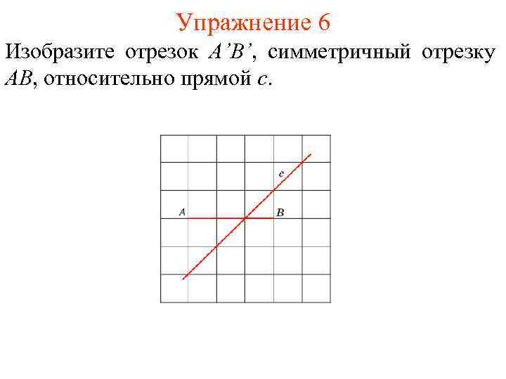 Упражнение 6 Изобразите отрезок A’B’, симметричный отрезку AB, относительно прямой c. 