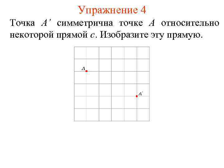 Упражнение 4 Точка A’ симметрична точке A относительно некоторой прямой c. Изобразите эту прямую.