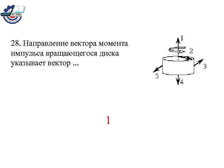 28. Направление вектора момента импульса вращающегося диска указывает вектор. . . 1 