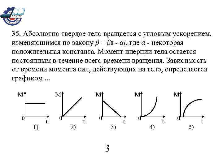 35. Абсолютно твердое тело вращается с угловым ускорением, изменяющимся по закону β = β