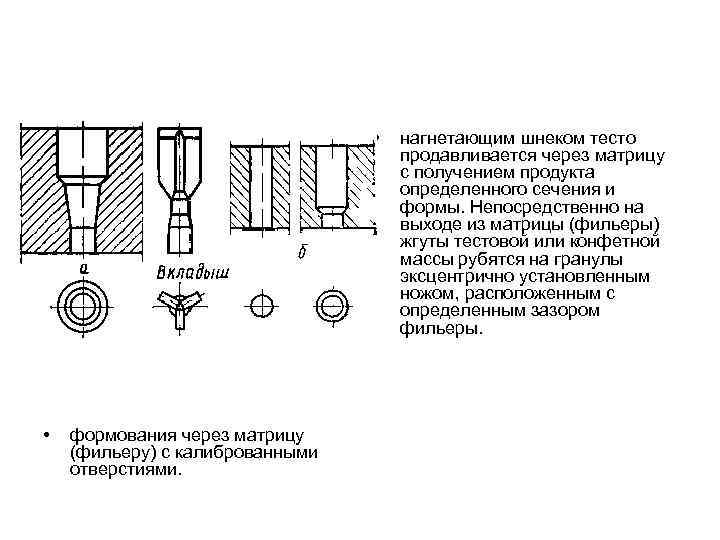  • • формования через матрицу (фильеру) с калиброванными отверстиями. нагнетающим шнеком тесто продавливается