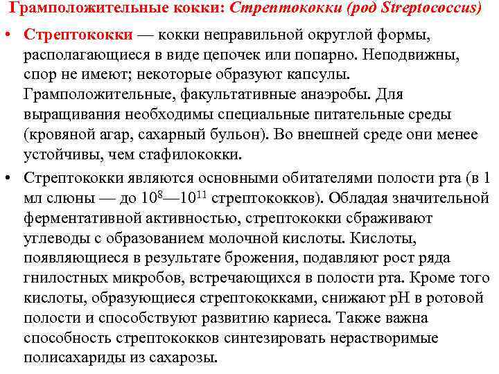 Грамположительные кокки: Стрептококки (род Streptococcus) • Стрептококки — кокки неправильной округлой формы, располагающиеся в