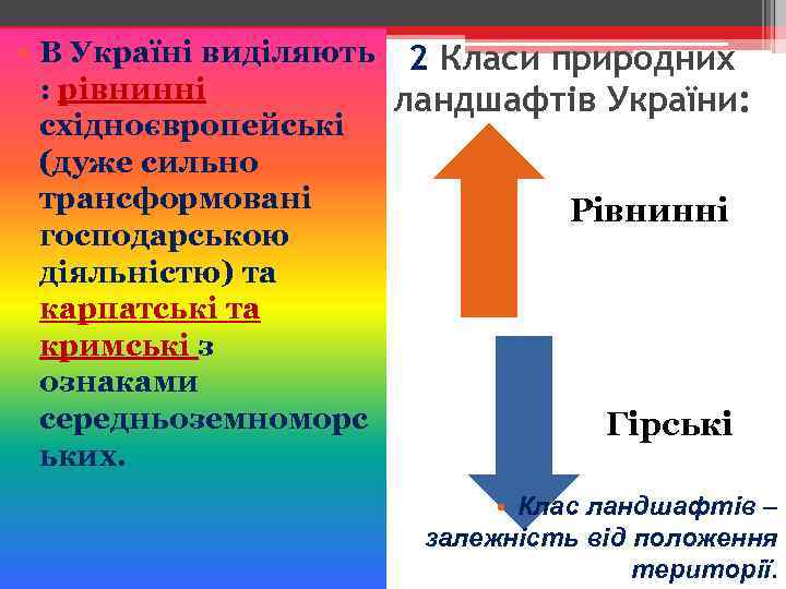  • В Україні виділяють 2 Класи природних : рівнинні ландшафтів України: східноєвропейські (дуже