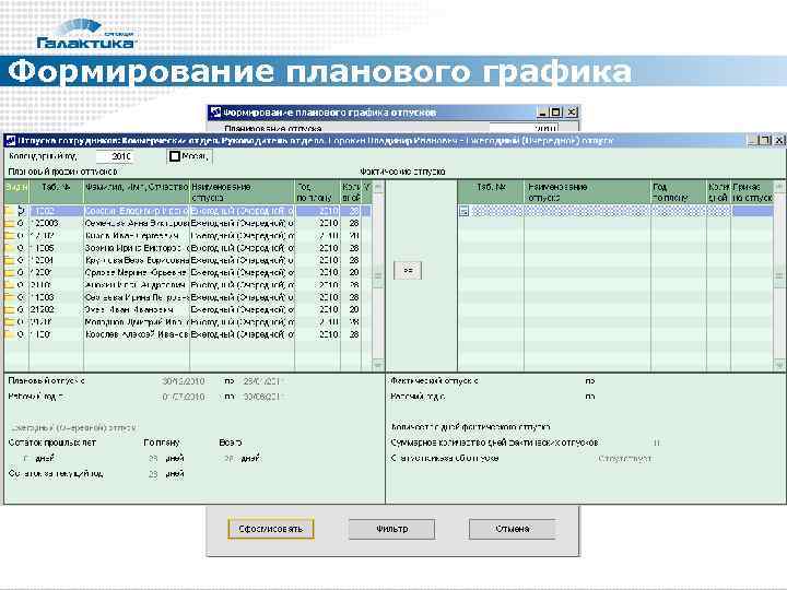 Формирование планового графика 