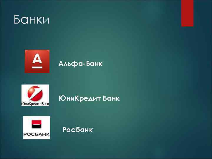 Банки Альфа-Банк Юни. Кредит Банк Росбанк 