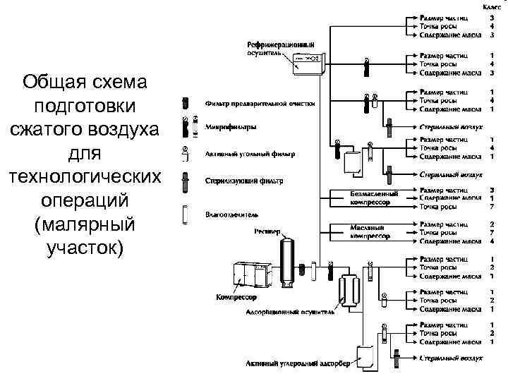 Общая схема подготовки сжатого воздуха для технологических операций (малярный участок) 