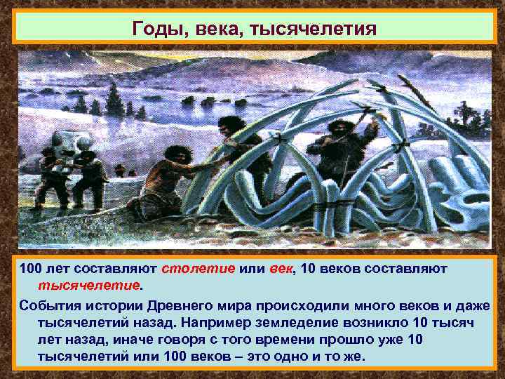 Годы, века, тысячелетия 100 лет составляют столетие или век, 10 веков составляют тысячелетие. События