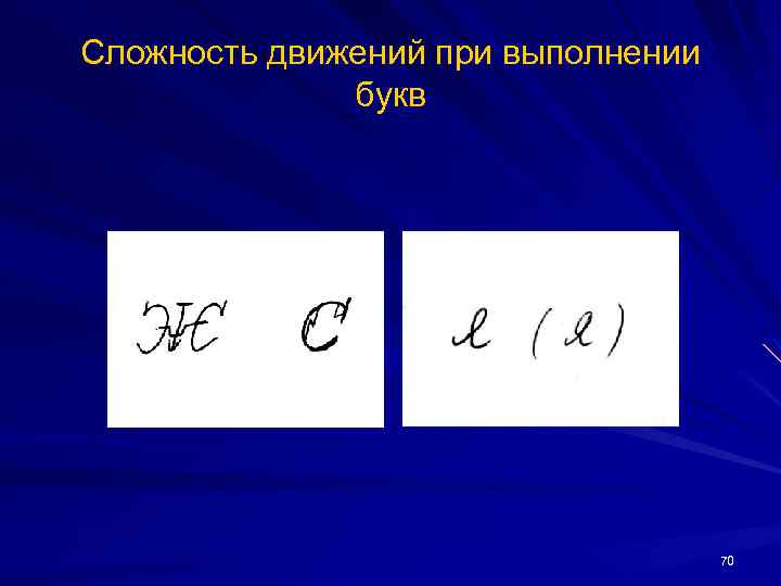 Сложность движений при выполнении букв 70 