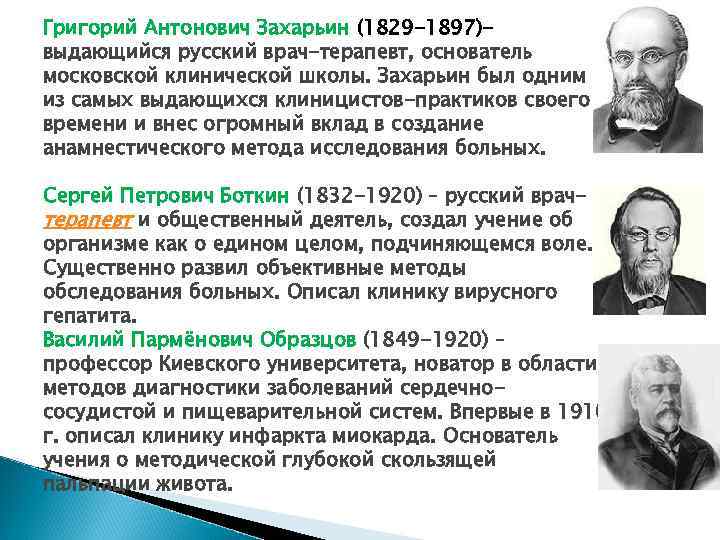 Григорий антонович захарьин биография и вклад в развитие терапии презентация