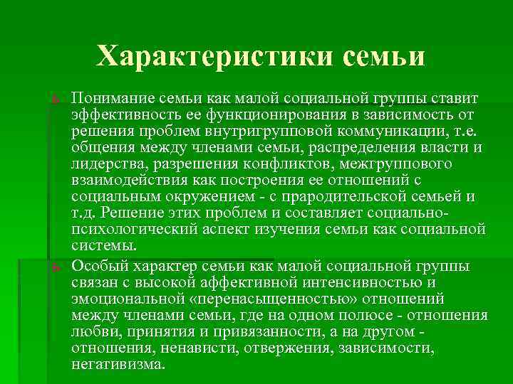 Краткая характеристика семьи образец